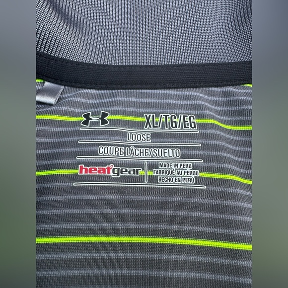Under Armour Men’s Playoff Grey Striped Performance Polo Shirt Size XL Loose Fit - Picture 4 of 6